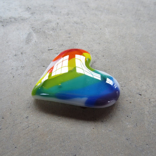 Fused Glass Heart: Rainbow Stripe