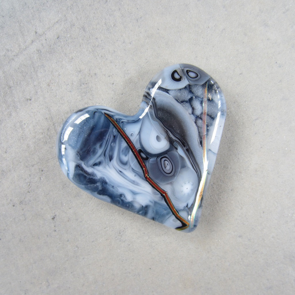 Fused Glass Heart: Shiny Black and White