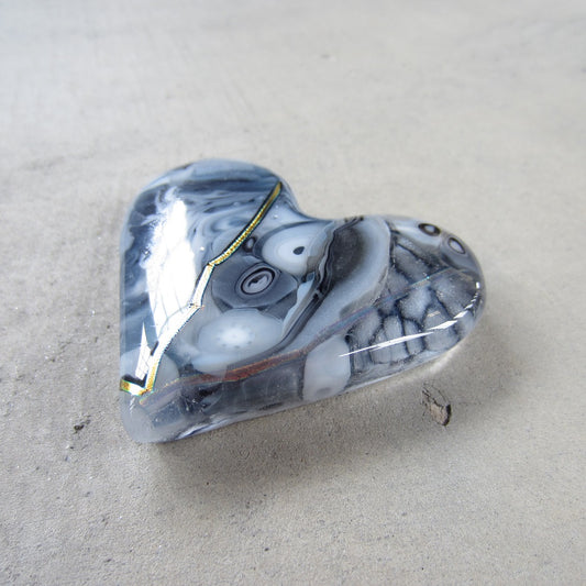 Fused Glass Heart: Shiny Black and White