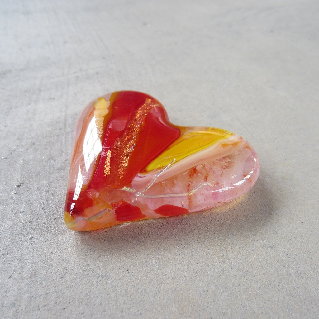 Fused Glass Heart: Shiny Fire