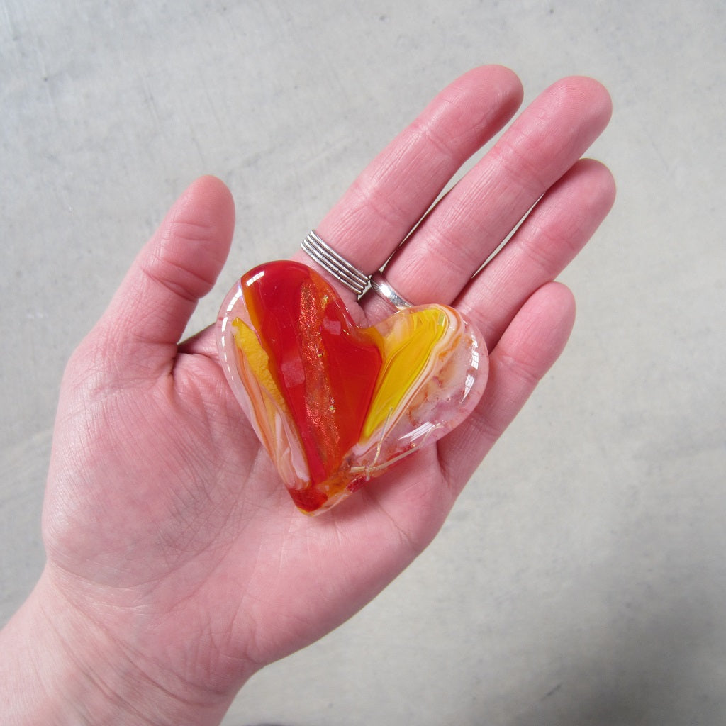 Fused Glass Heart: Shiny Fire