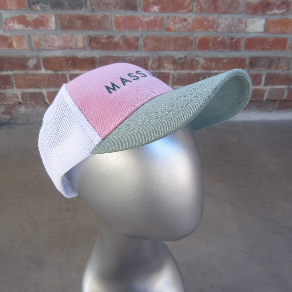 MASS MoCA Two-Tone Trucker Hat: Pink and Sage Green