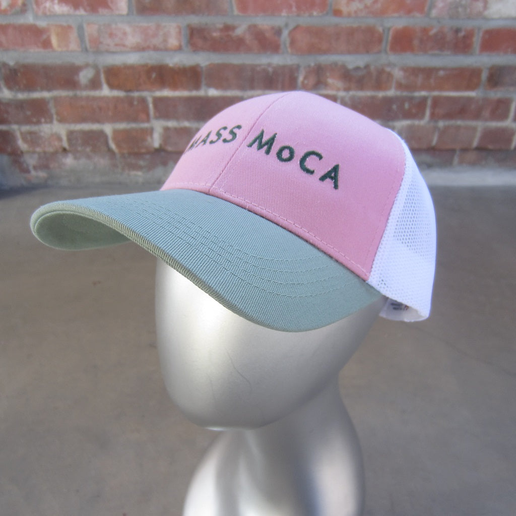 MASS MoCA Two-Tone Trucker Hat: Pink and Sage Green
