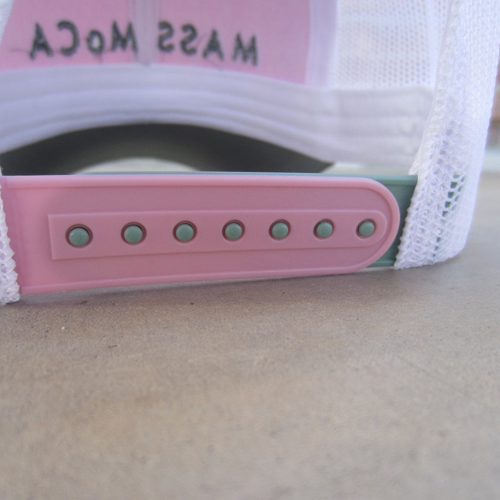 MASS MoCA Two-Tone Trucker Hat: Pink and Sage Green