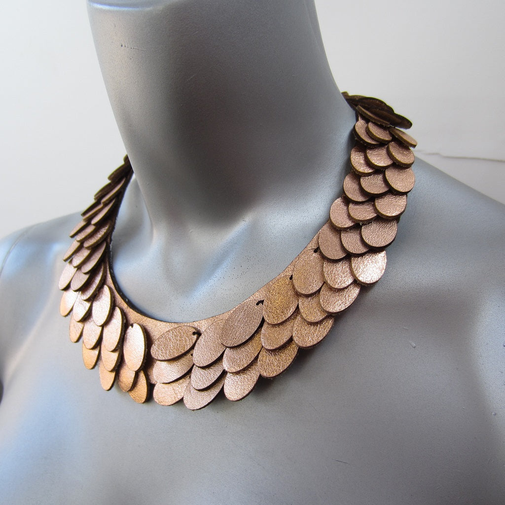 Rose Gold Leather Scale Necklace