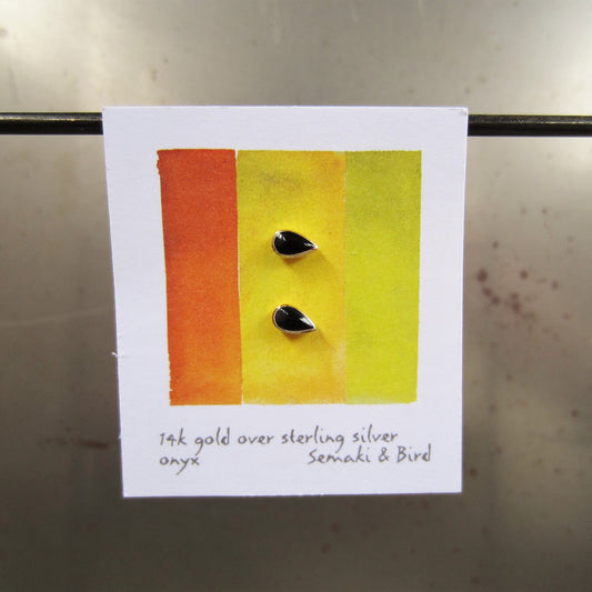 Abstract Studs: Gold Onyx Teardrops