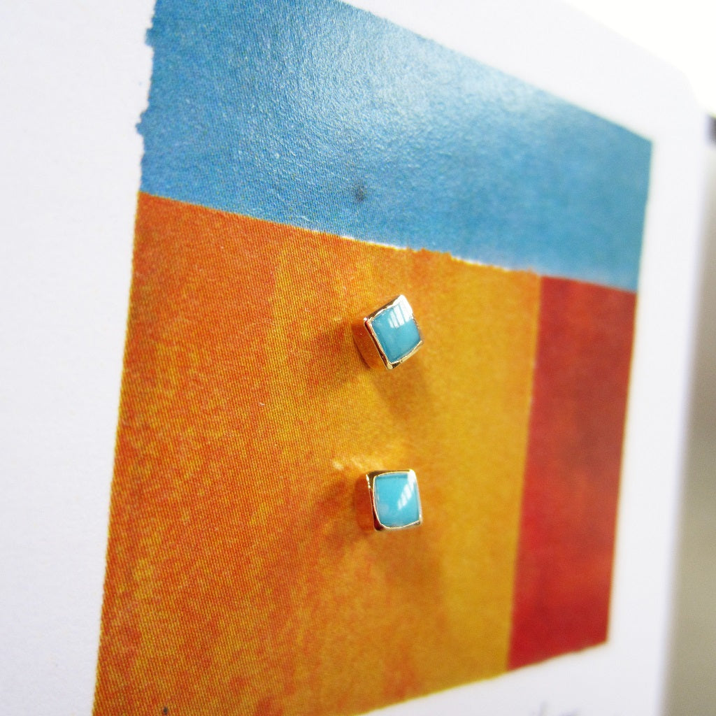 Abstract Studs: Gold Turquoise Squares