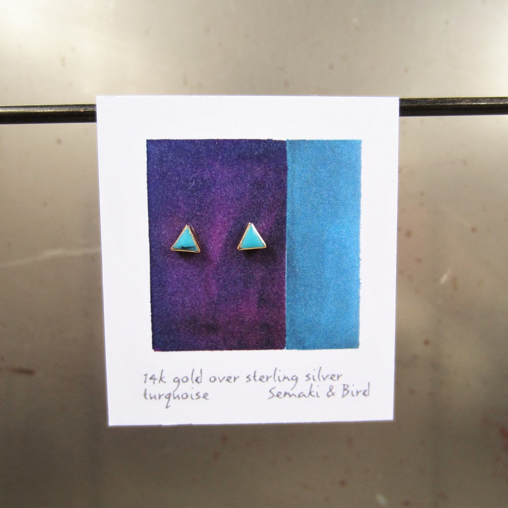 Abstract Studs: Gold Turquoise Triangles