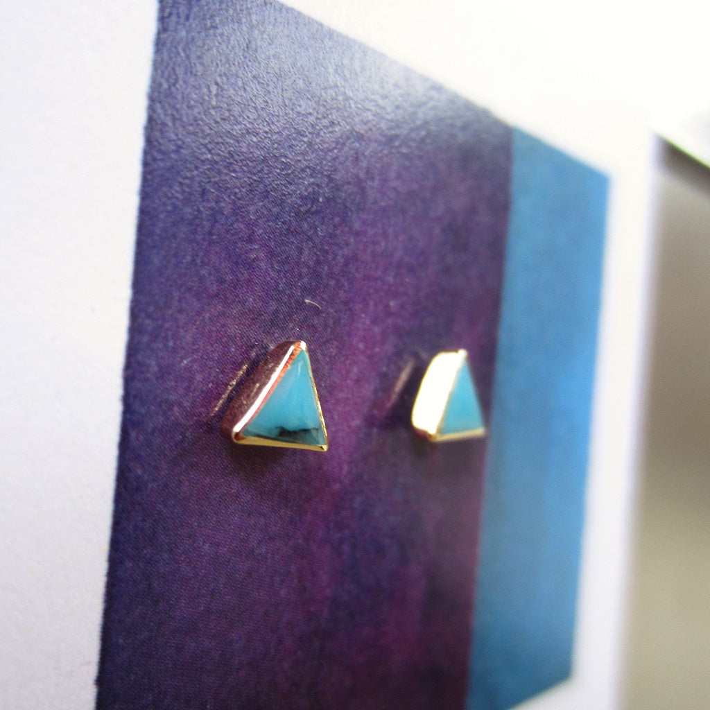 Abstract Studs: Gold Turquoise Triangles