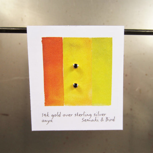 Abstract Studs: Gold Petite Onyx Circles