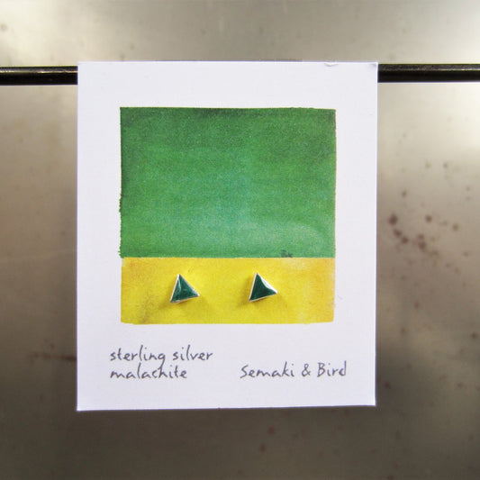 Abstract Studs: Silver and Malachite Triangles