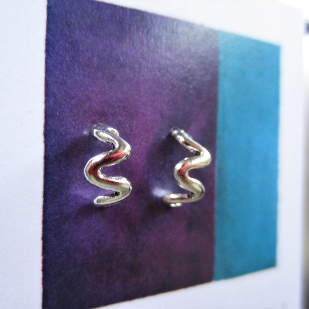 Abstract Studs: Silver Squiggle Hoops