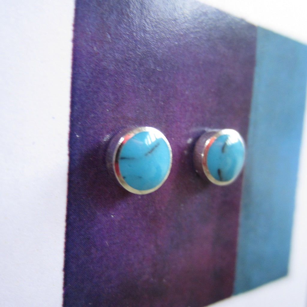 Abstract Studs: Silver and Turquoise Circles