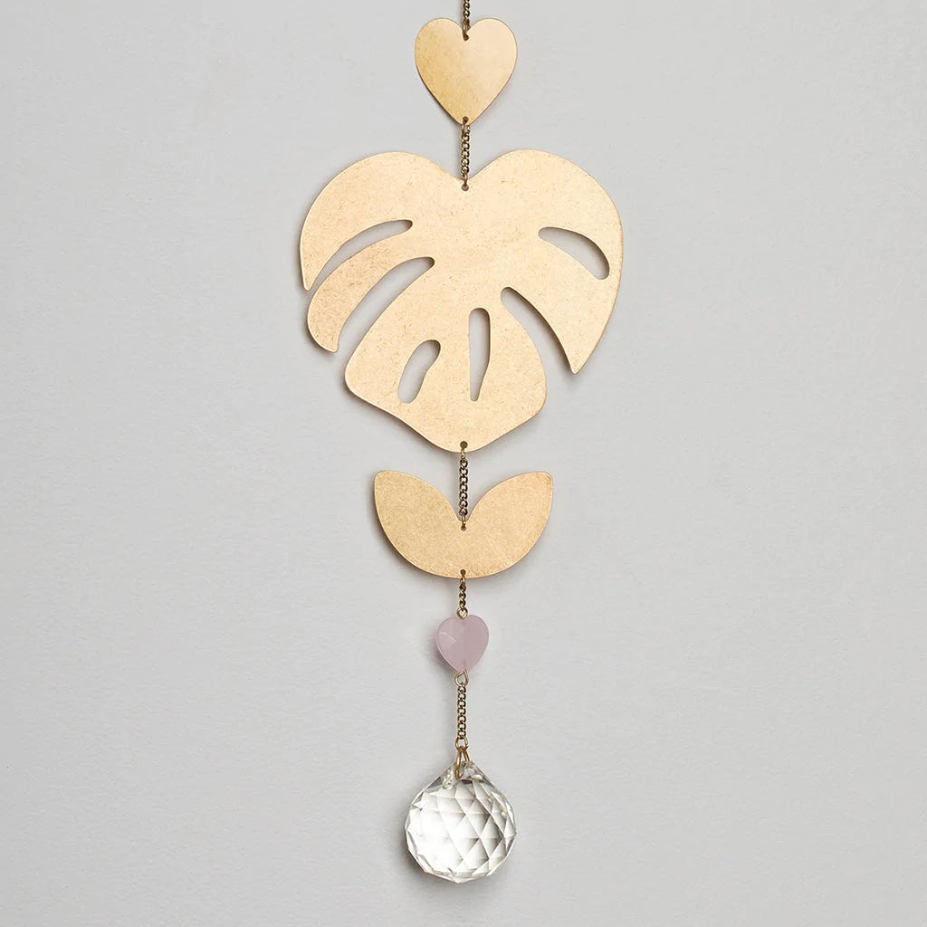 Suncatcher: Monstera Leaf Rose Quartz