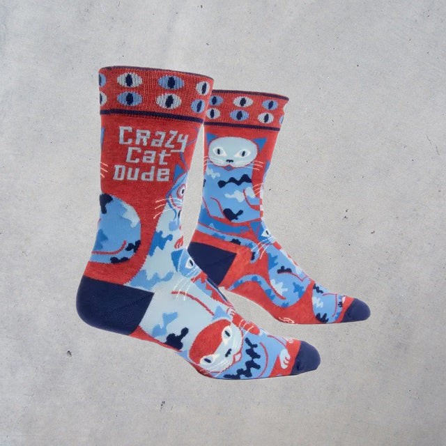 Men's Crew Socks: Crazy Cat Dude