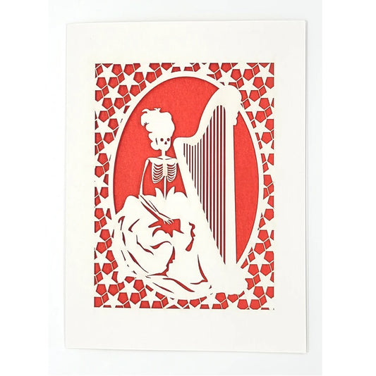 Laser Cut Greeting Card: Calavera With Harp