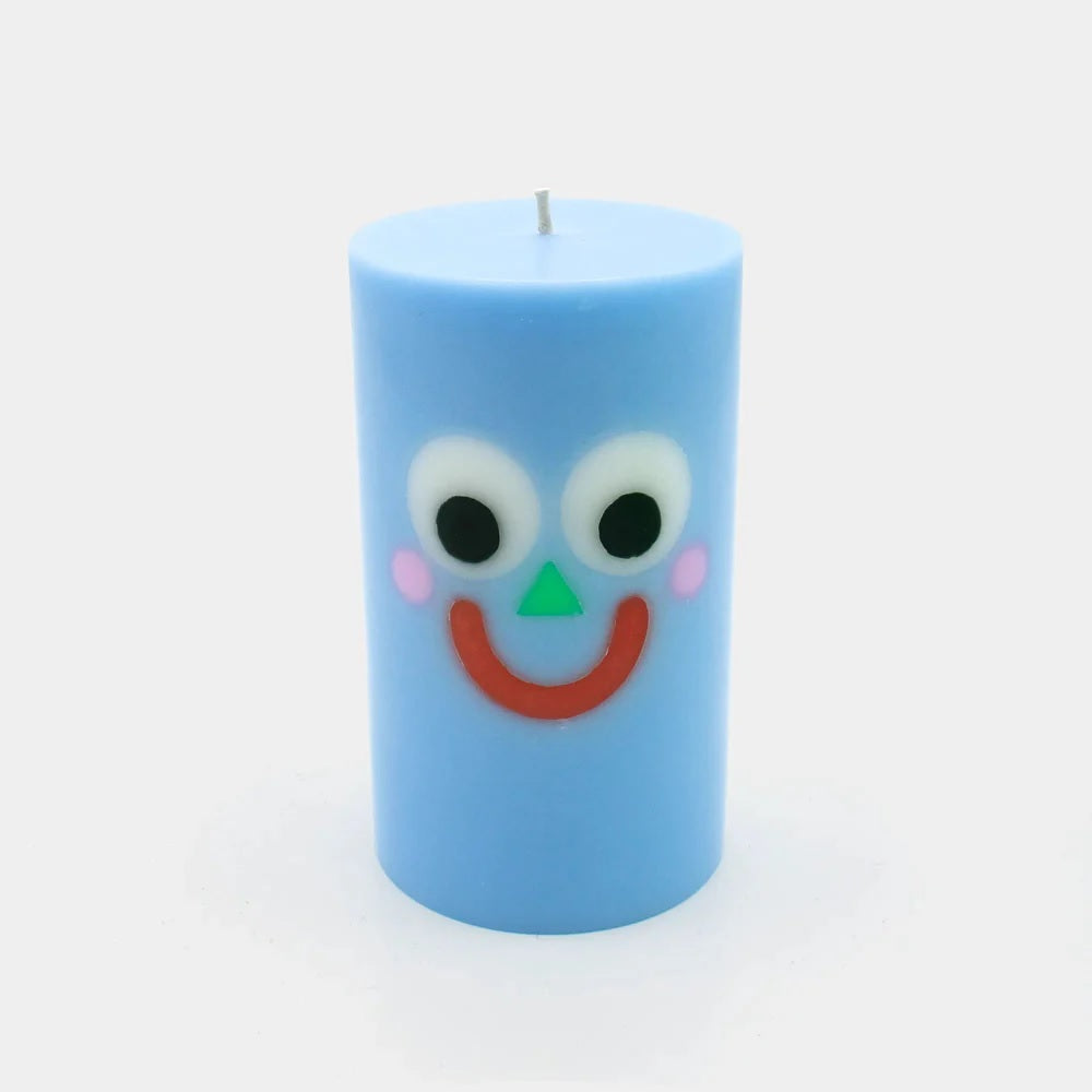 Moodz: Happy Pillar Face Candle - Blue