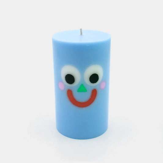 Moodz: Happy Pillar Face Candle - Blue