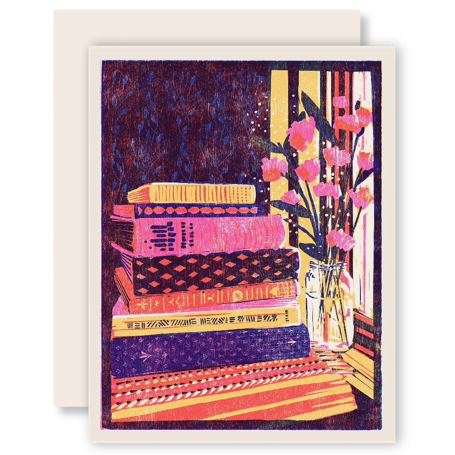Greeting Card: Still Life with Books and Flowers