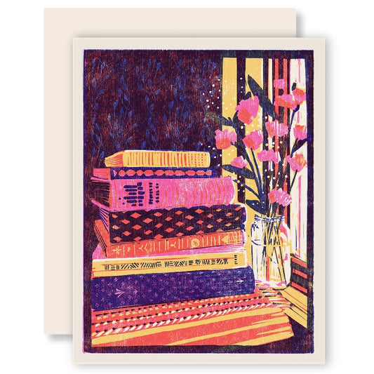Greeting Card: Still Life with Books and Flowers