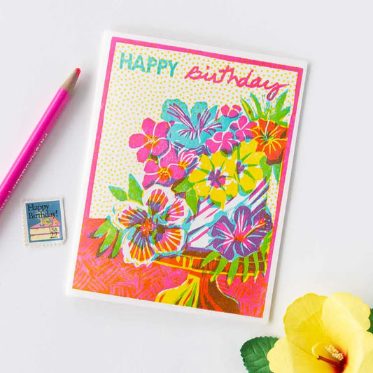 Greeting Card: Happy Birthday (Tropical Floral Cake)