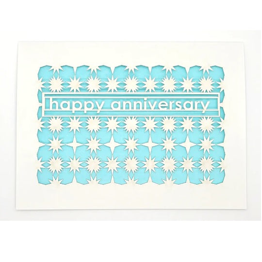 Laser Cut Greeting Card: Happy Anniversary Stars and Diamonds
