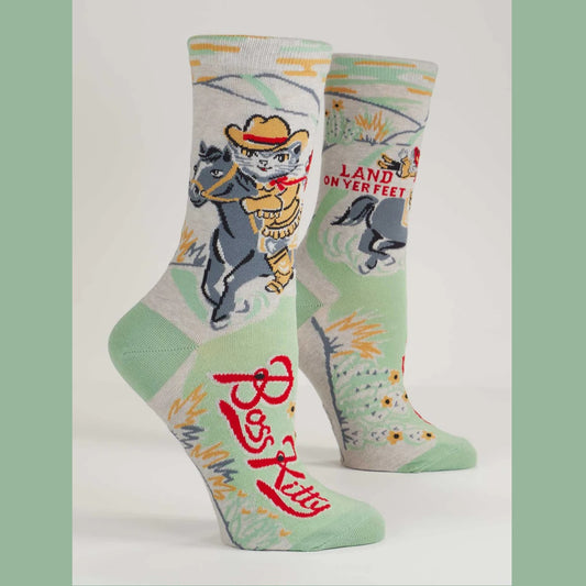 Women's Crew Socks: Boss Kitty