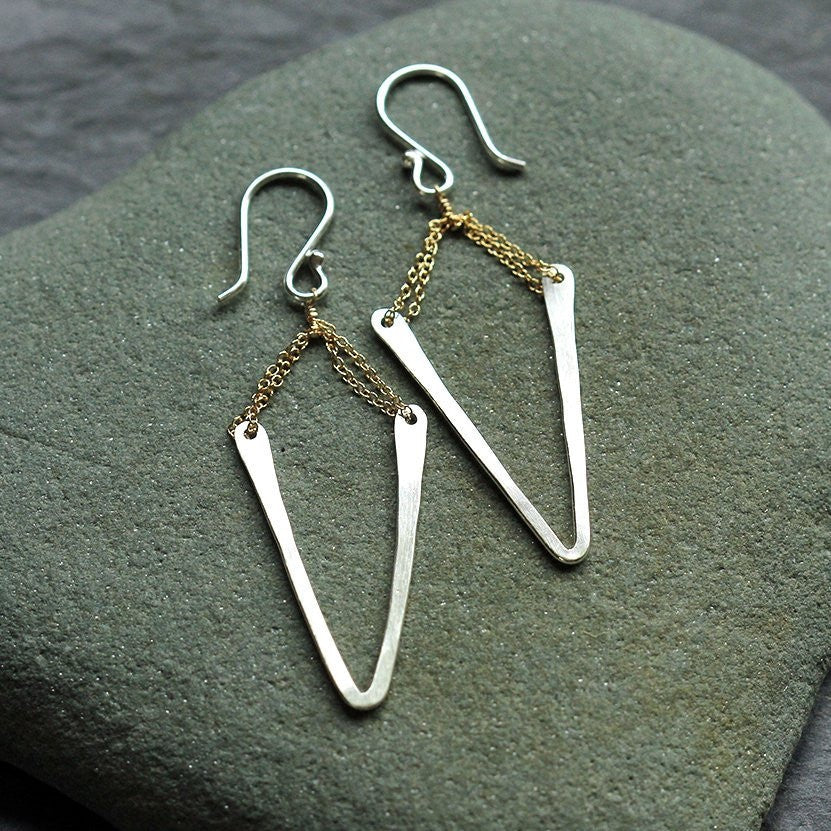 Deep Chevron Earrings in Mixed Metals