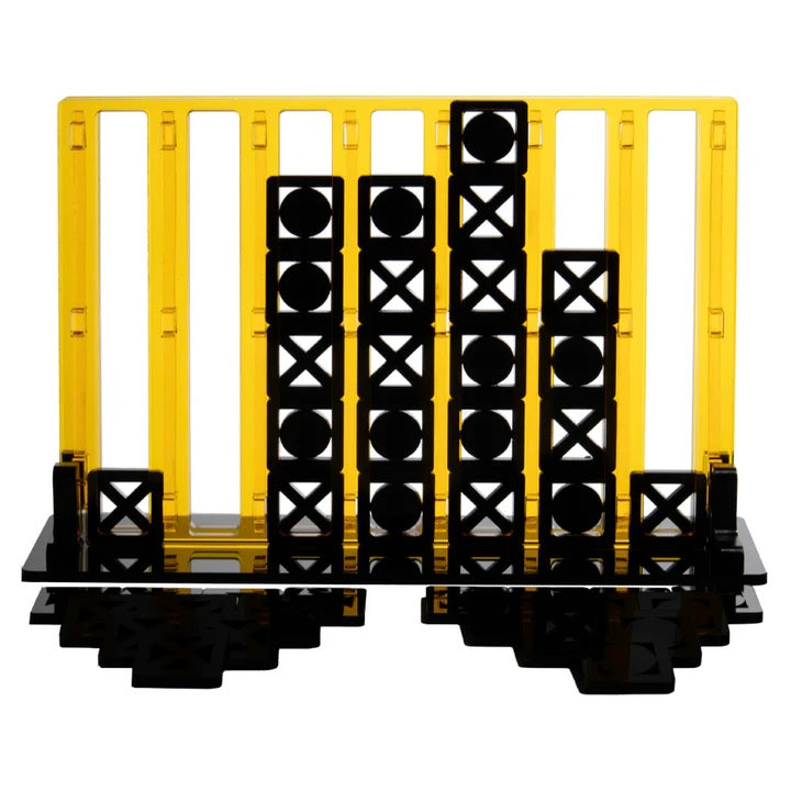 Acrylic Four In A Row Game: Roman Lattice in Black and Gold