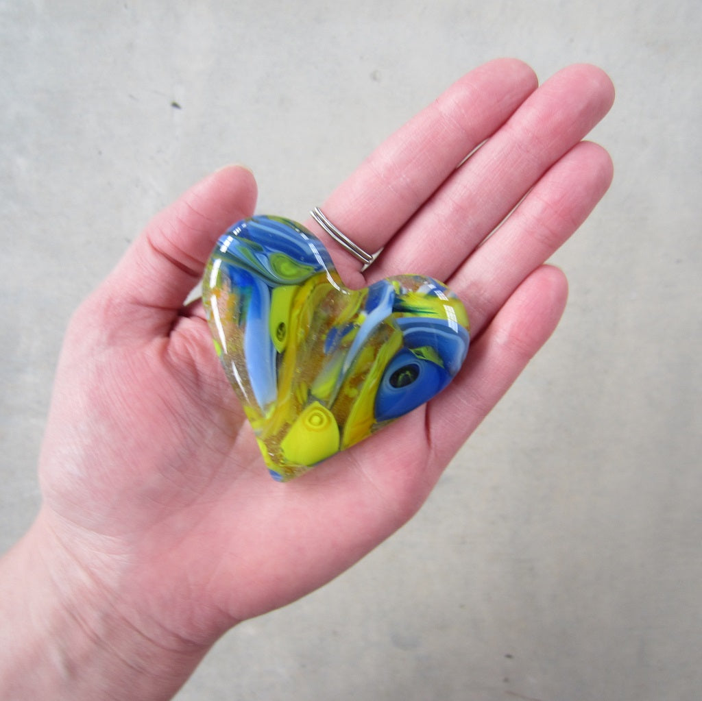 Fused Glass Heart: Blue and Yellow