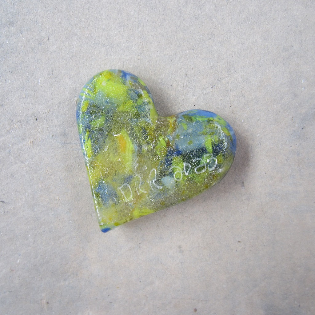 Fused Glass Heart: Blue and Yellow