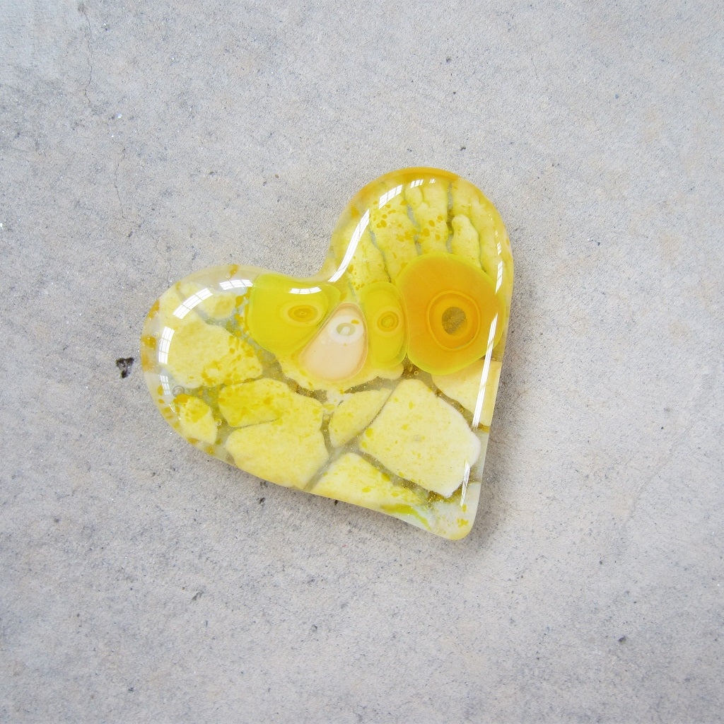 Fused Glass Heart: Yellow
