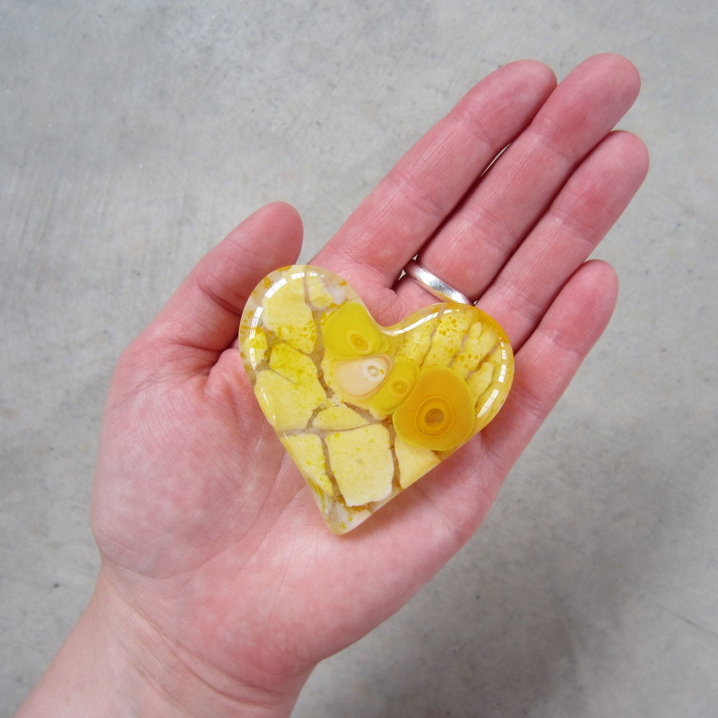 Fused Glass Heart: Yellow