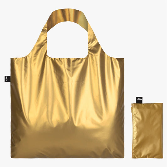 Recycled Tote Bag with Pouch: Gold Metallic Bag with Zip Pocket