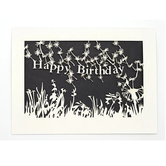 Laser Cut Greeting Card: Happy Birthday Dandelions