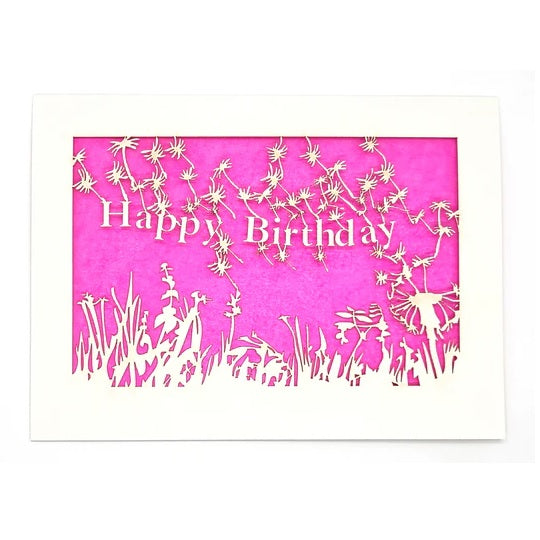Laser Cut Greeting Card: Happy Birthday Dandelions