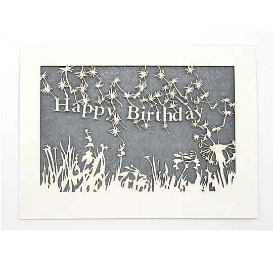 Laser Cut Greeting Card: Happy Birthday Dandelions