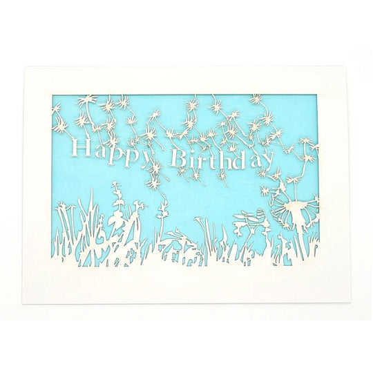 Laser Cut Greeting Card: Happy Birthday Dandelions