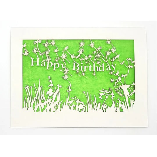 Laser Cut Greeting Card: Happy Birthday Dandelions