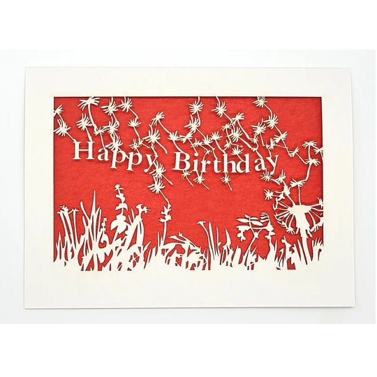 Laser Cut Greeting Card: Happy Birthday Dandelions