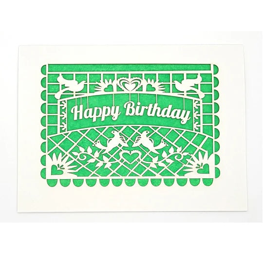 Laser Cut Greeting Card: Happy Birthday Papel Picado
