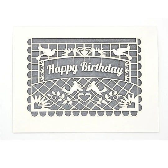 Laser Cut Greeting Card: Happy Birthday Papel Picado