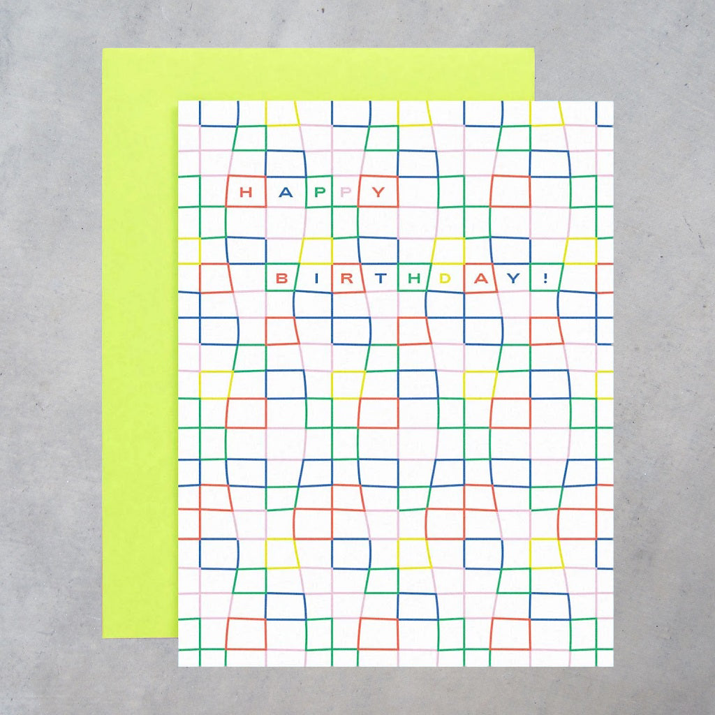 Greeting Card: Wavy Rainbow Birthday Grid