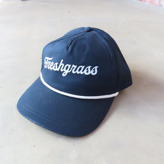 FreshGrass Hat: Navy Rope Hat with Cursive Logo