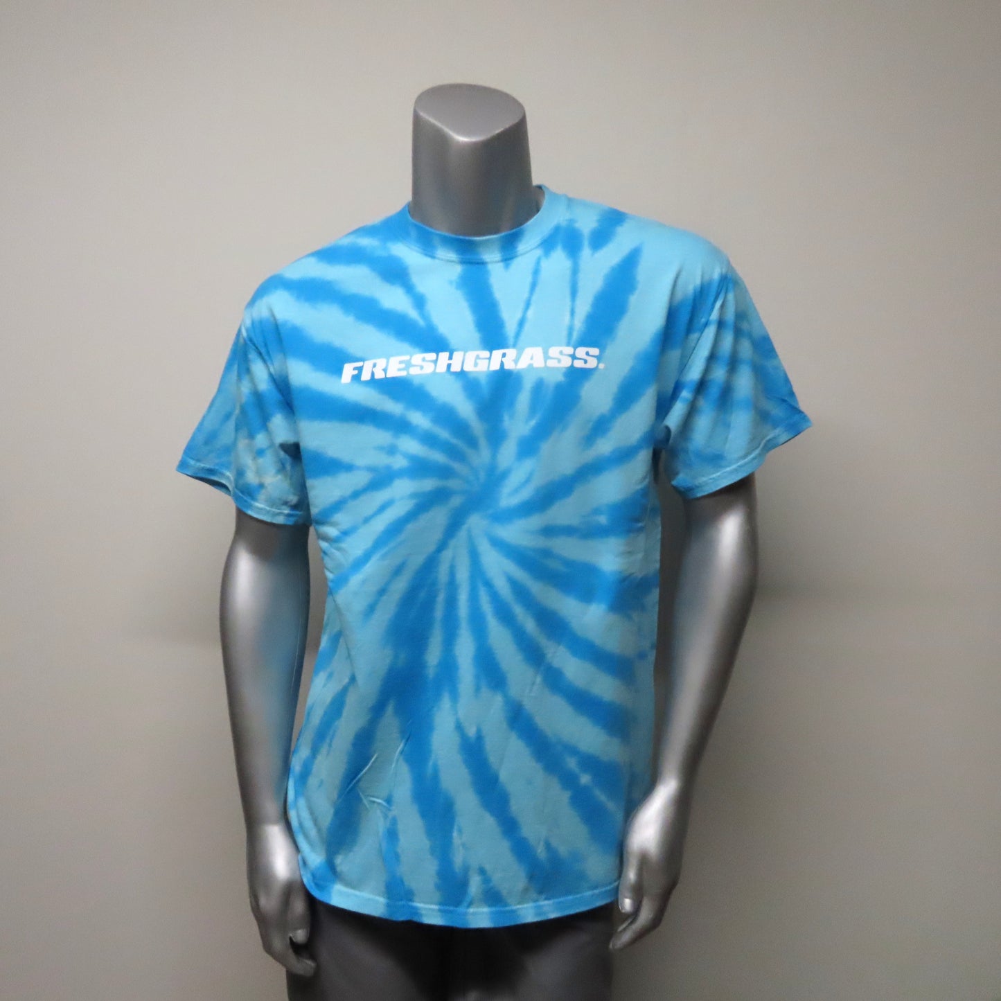 FreshGrass Tee: Blue Tie Dye with Horizontal Logo (Unisex)