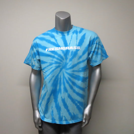FreshGrass Tee: Blue Tie Dye with Horizontal Logo (Unisex)