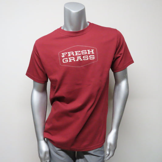 FreshGrass Tee: Deep Red with Leafy Logo (Unisex)