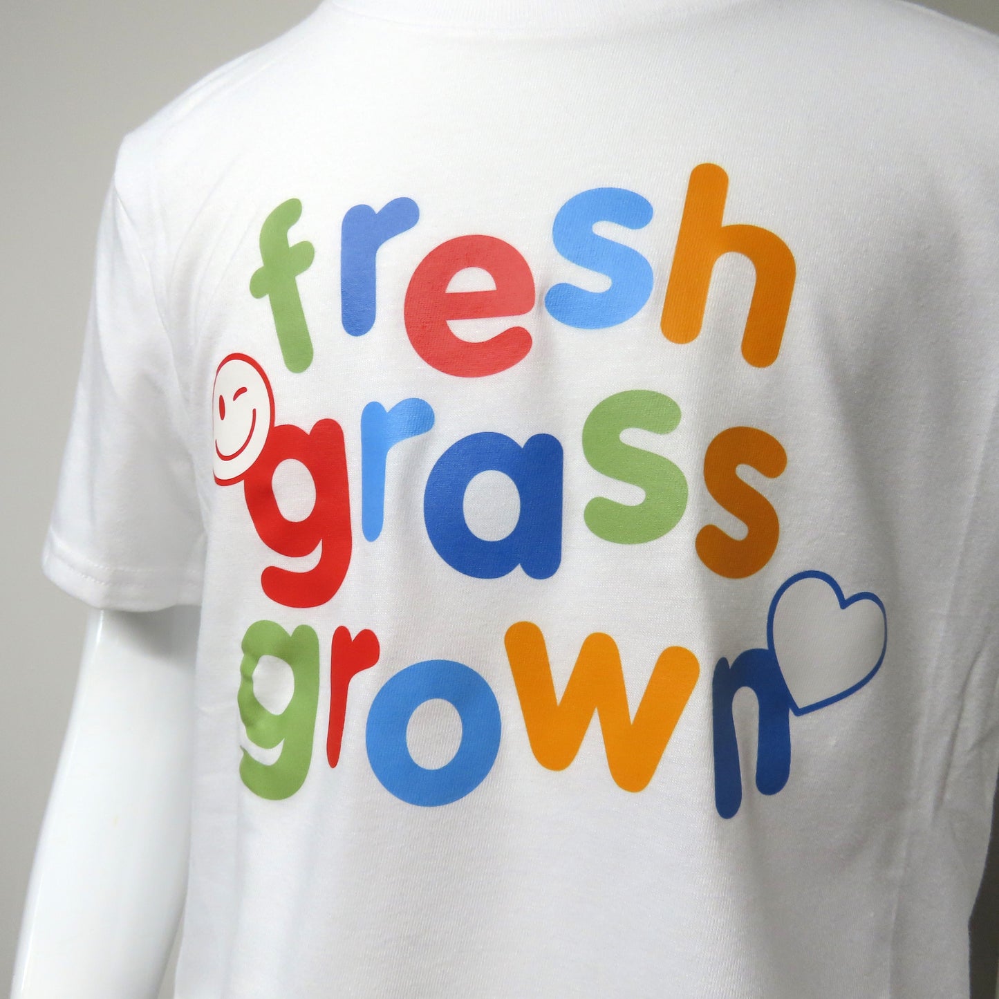 FreshGrass Youth Tee: White with Colorful Font