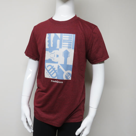 FreshGrass Youth Tee: Red with Instruments