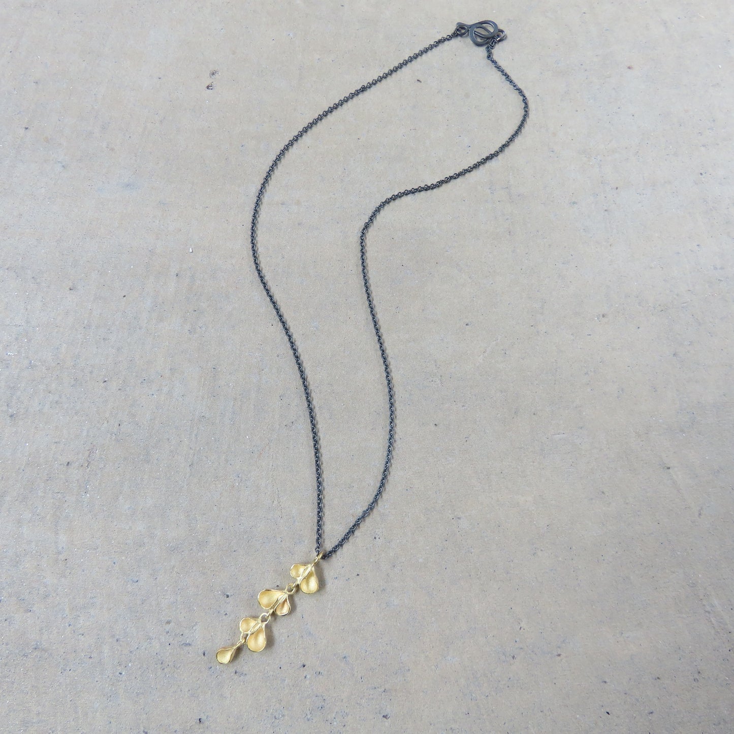 Long Petal Pod Necklace in 18K Gold Vermeil with Oxidized Chain